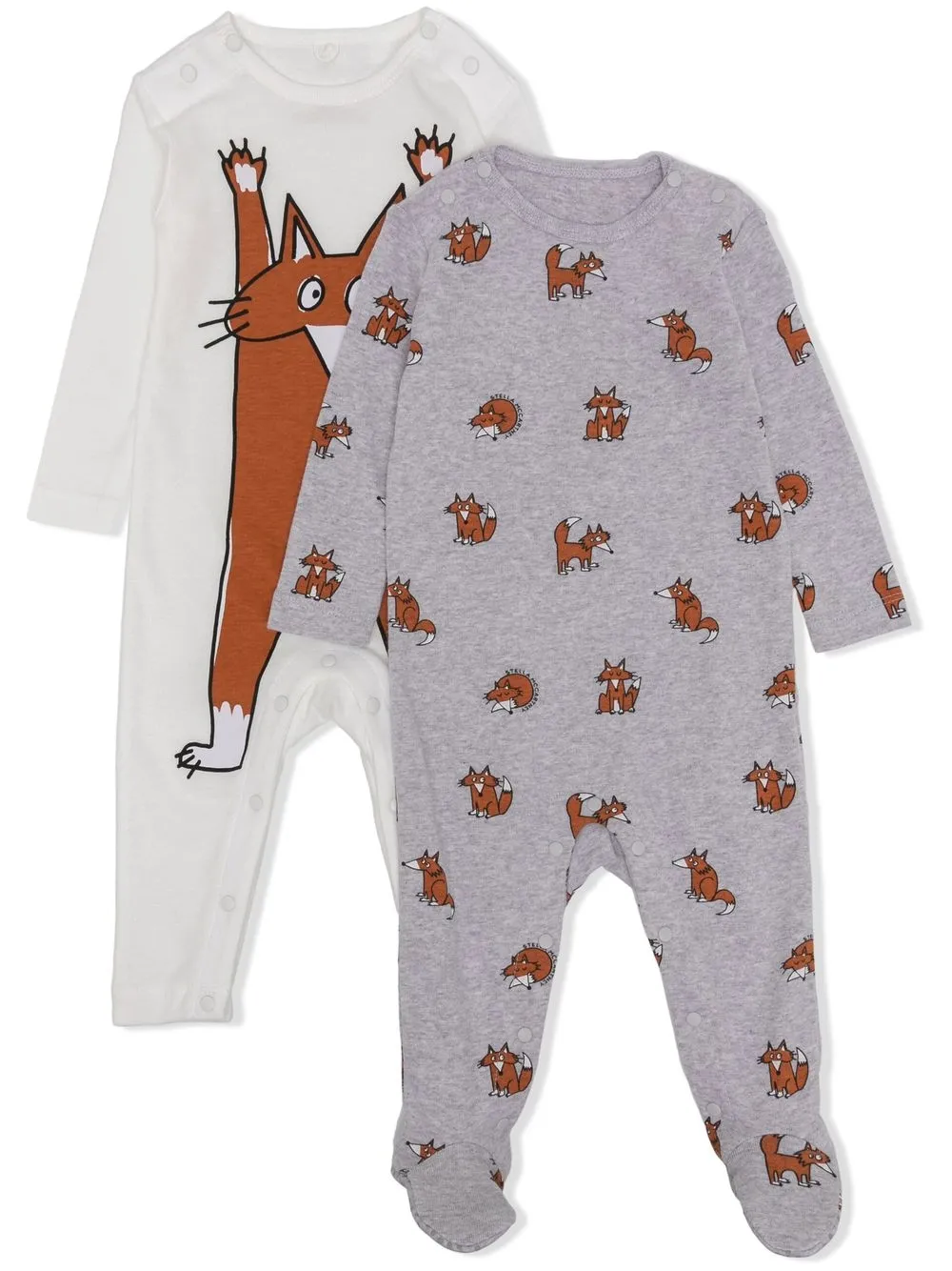 Stella Mccartney Babies' Fox-print Footie Pajama Set In Grey