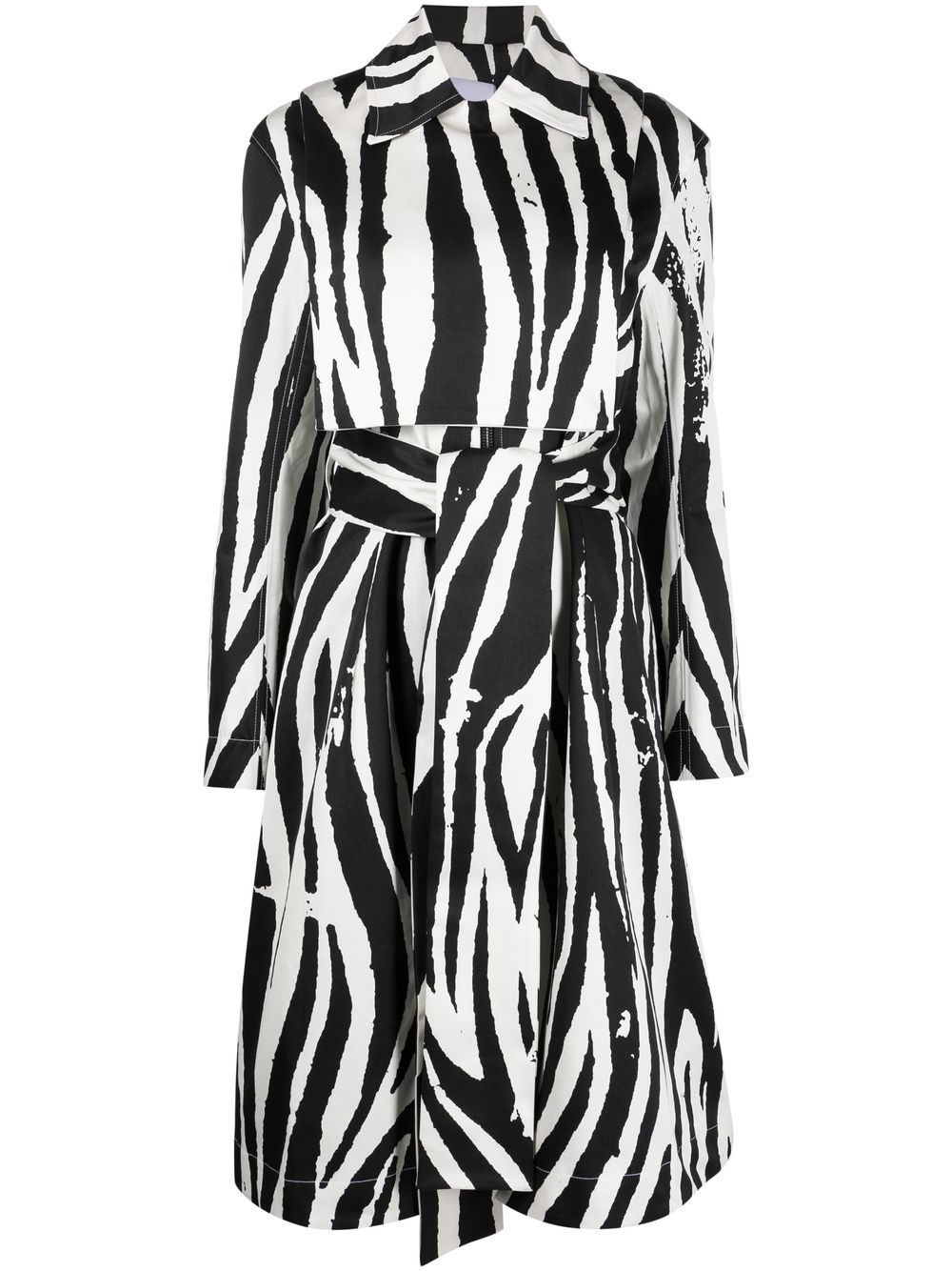 zebra-print zip-up trench coat