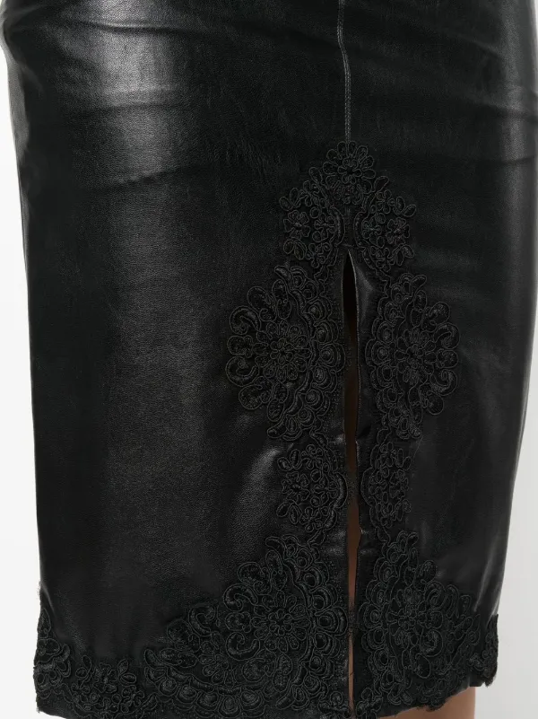 Black leather shop skirt lace trim