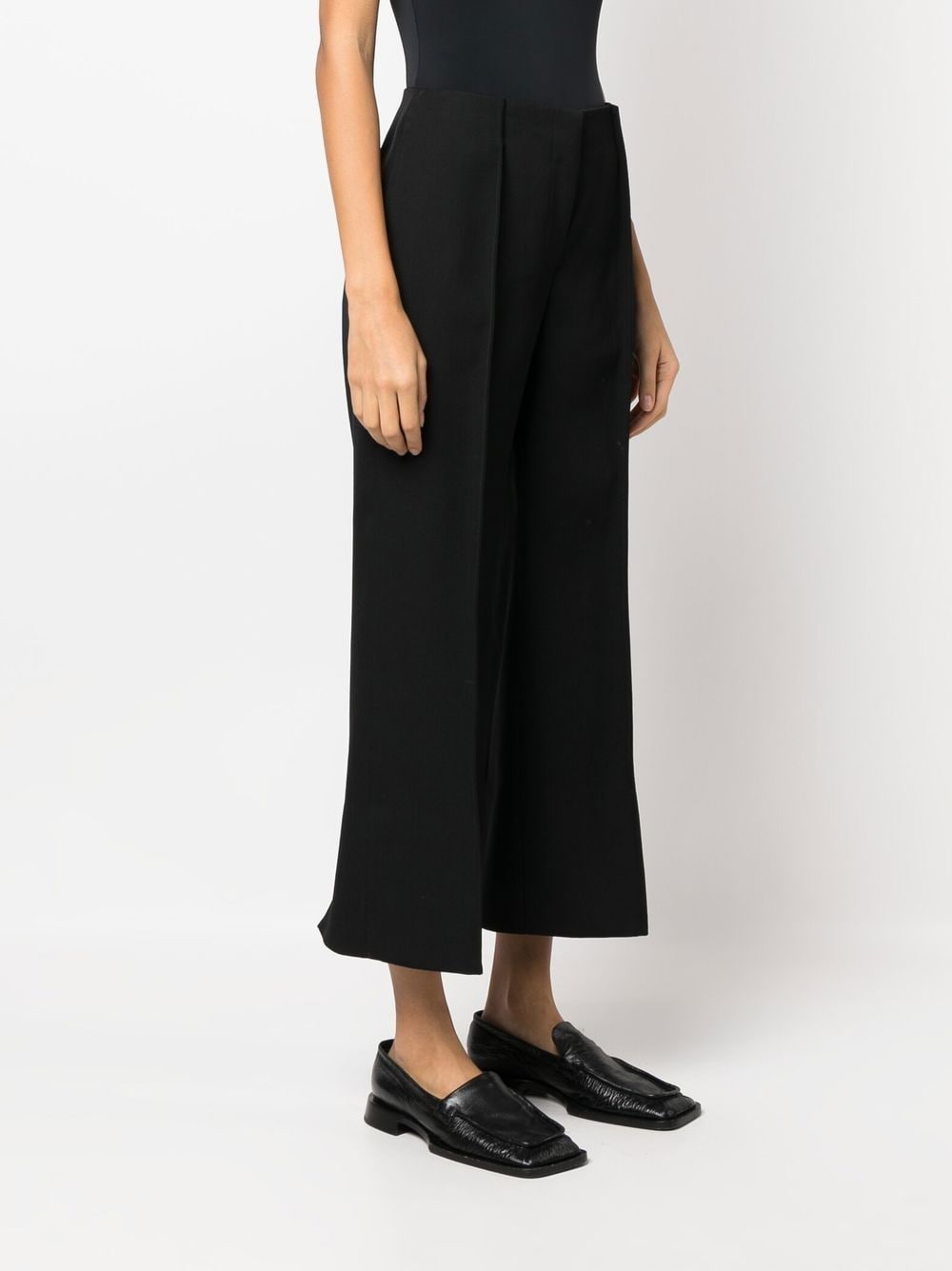 Shop Jil Sander Cropped Wool Wide-leg Trousers In Black
