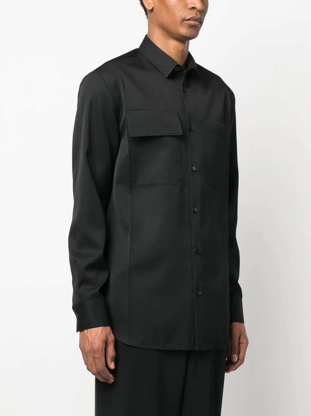 Jil Sander Long-sleeve Wool Shirt In Black