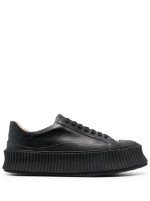JIL SANDER プラットフォーム レザー　スニーカー ブラック　厚底 Jil Sander low-top lace-up Sneakers | Black | FARFETCH RO
