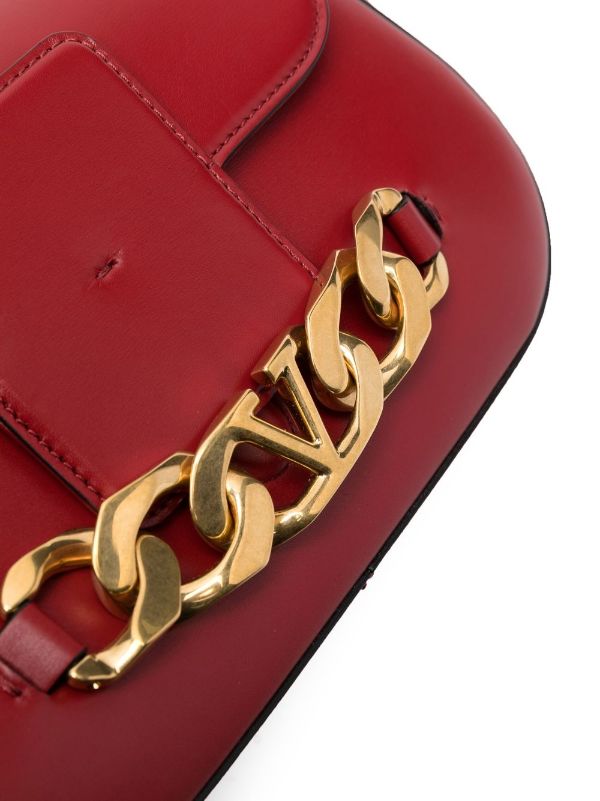 Valentino Garavani Vlogo Leather Shoulder Bag - Red