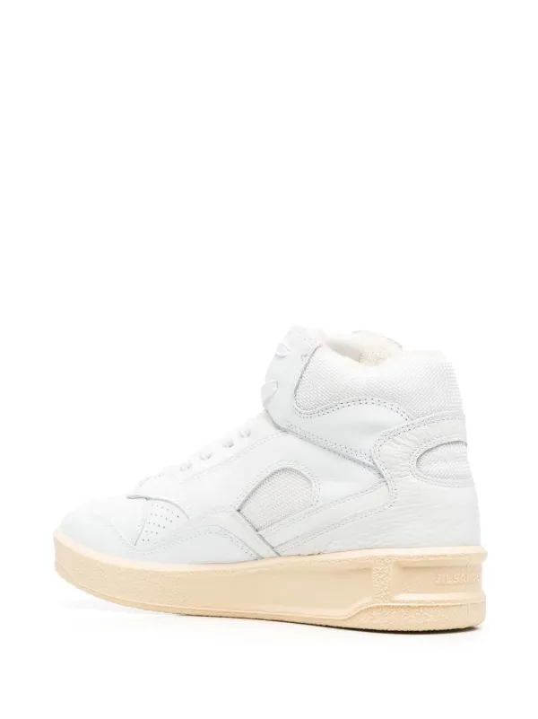 【関税&送料込】Jil Sander White Leather And Fabric Basket S Jil Sander Basket Mid Leather Sneakers | White | FARFETCH
