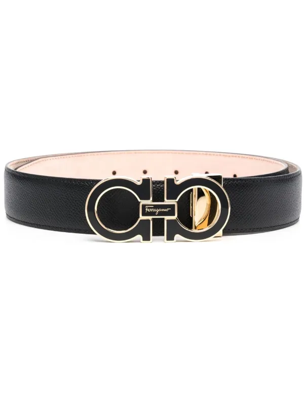 Gancini Embellished Leather Belt in Black - Ferragamo