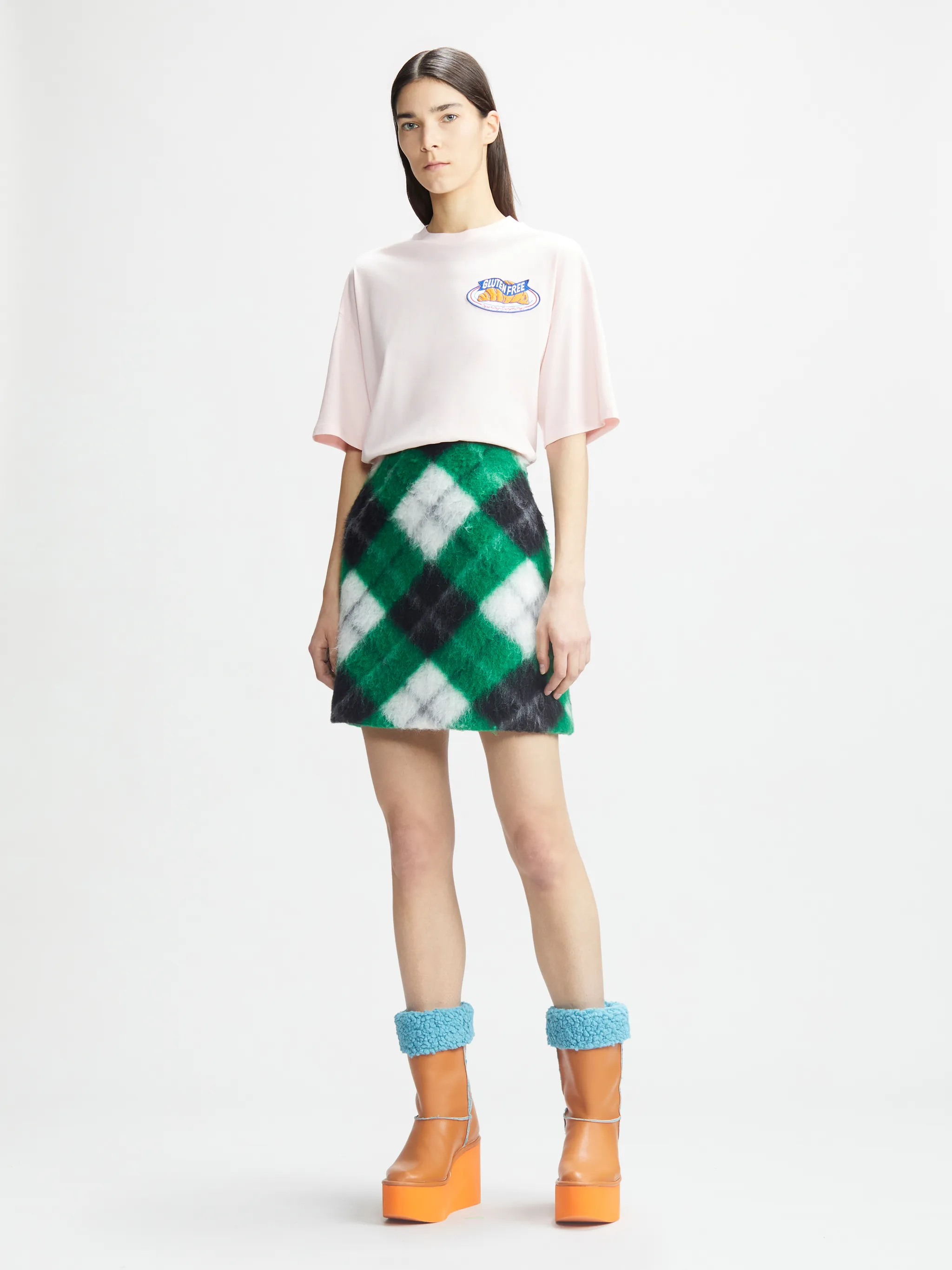 LONG HAIR CHECK MINI SKIRT