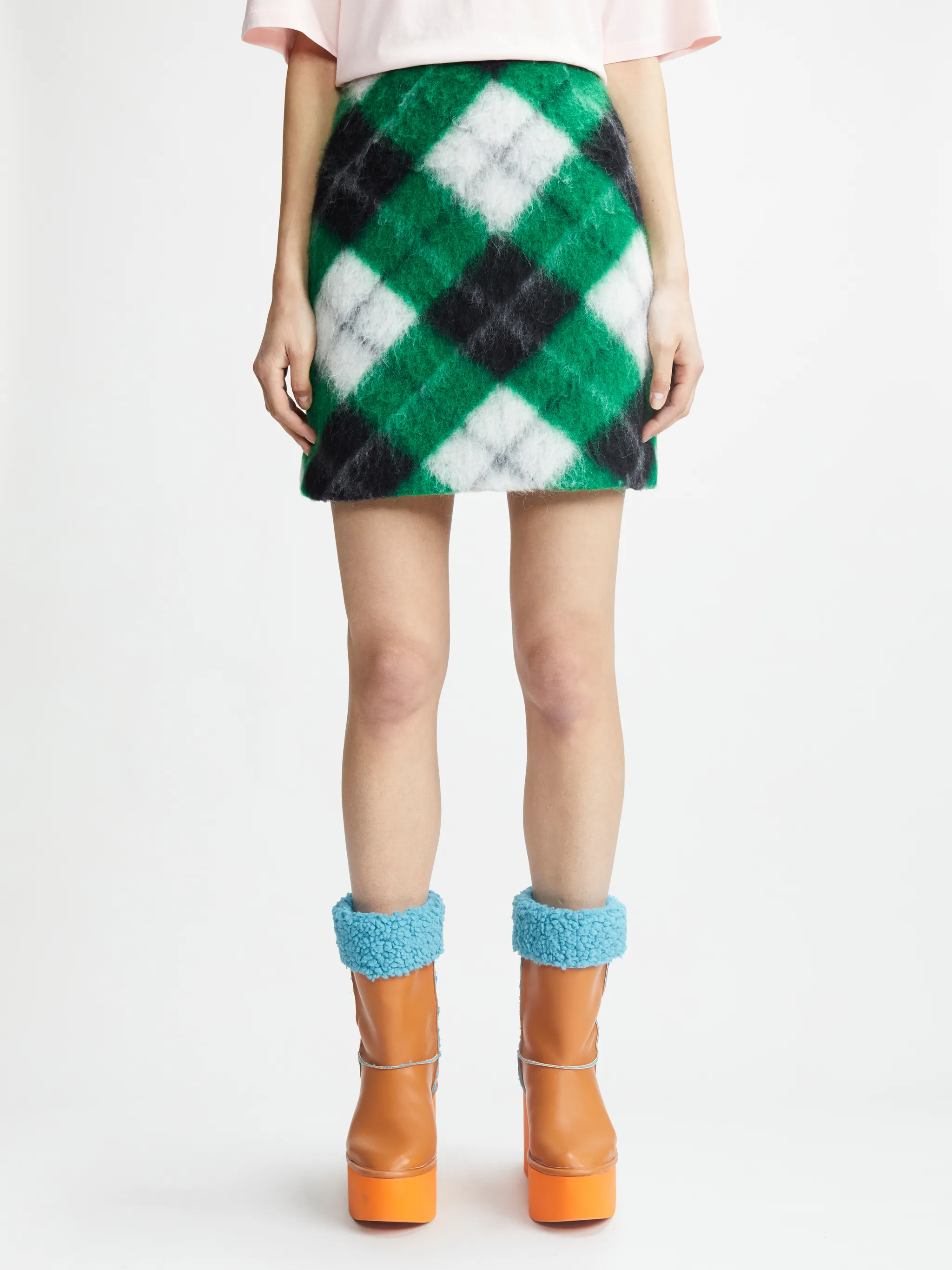 LONG HAIR CHECK MINI SKIRT