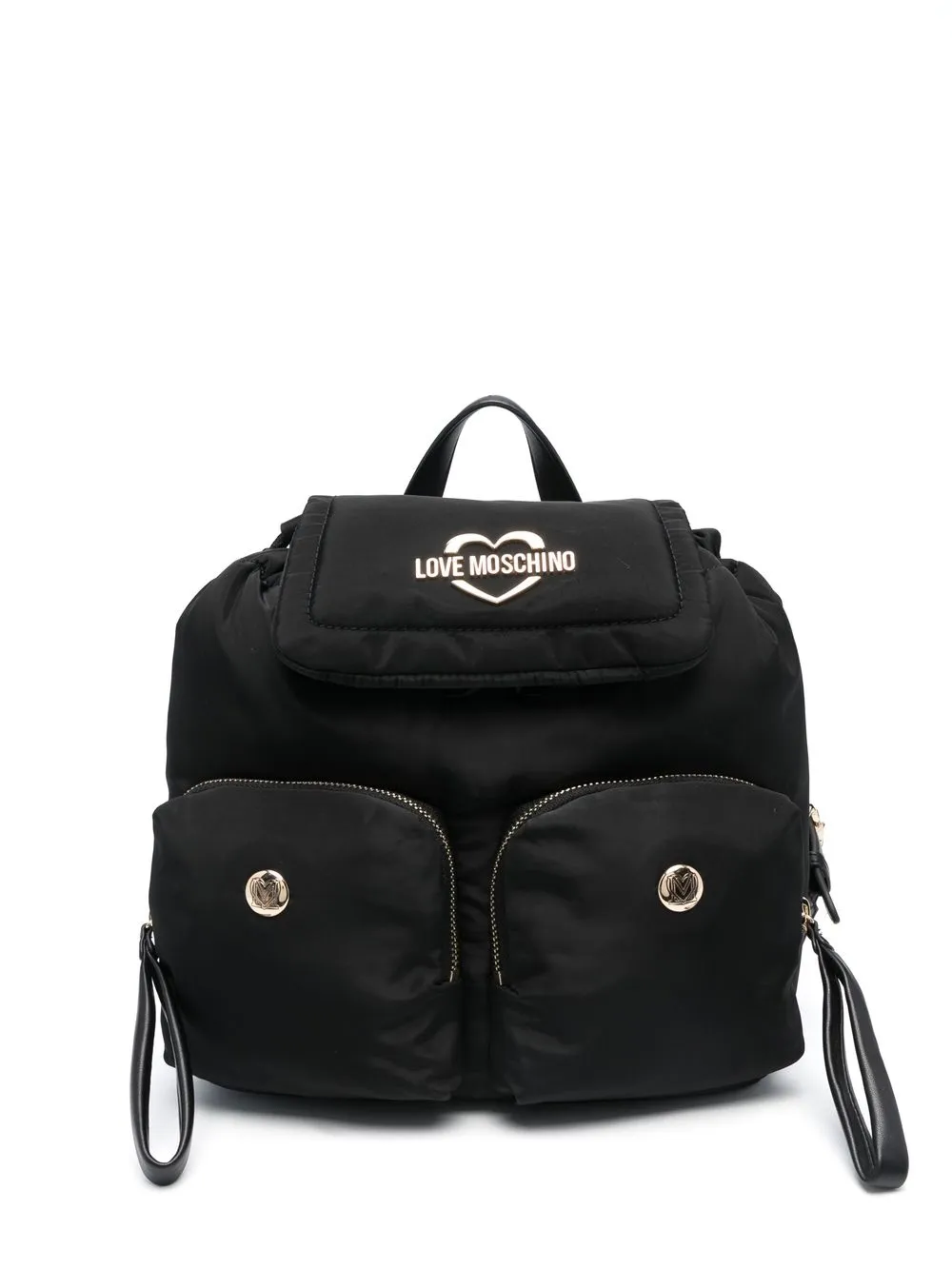 

Love Moschino mochila capitonada con placa del logo - Negro