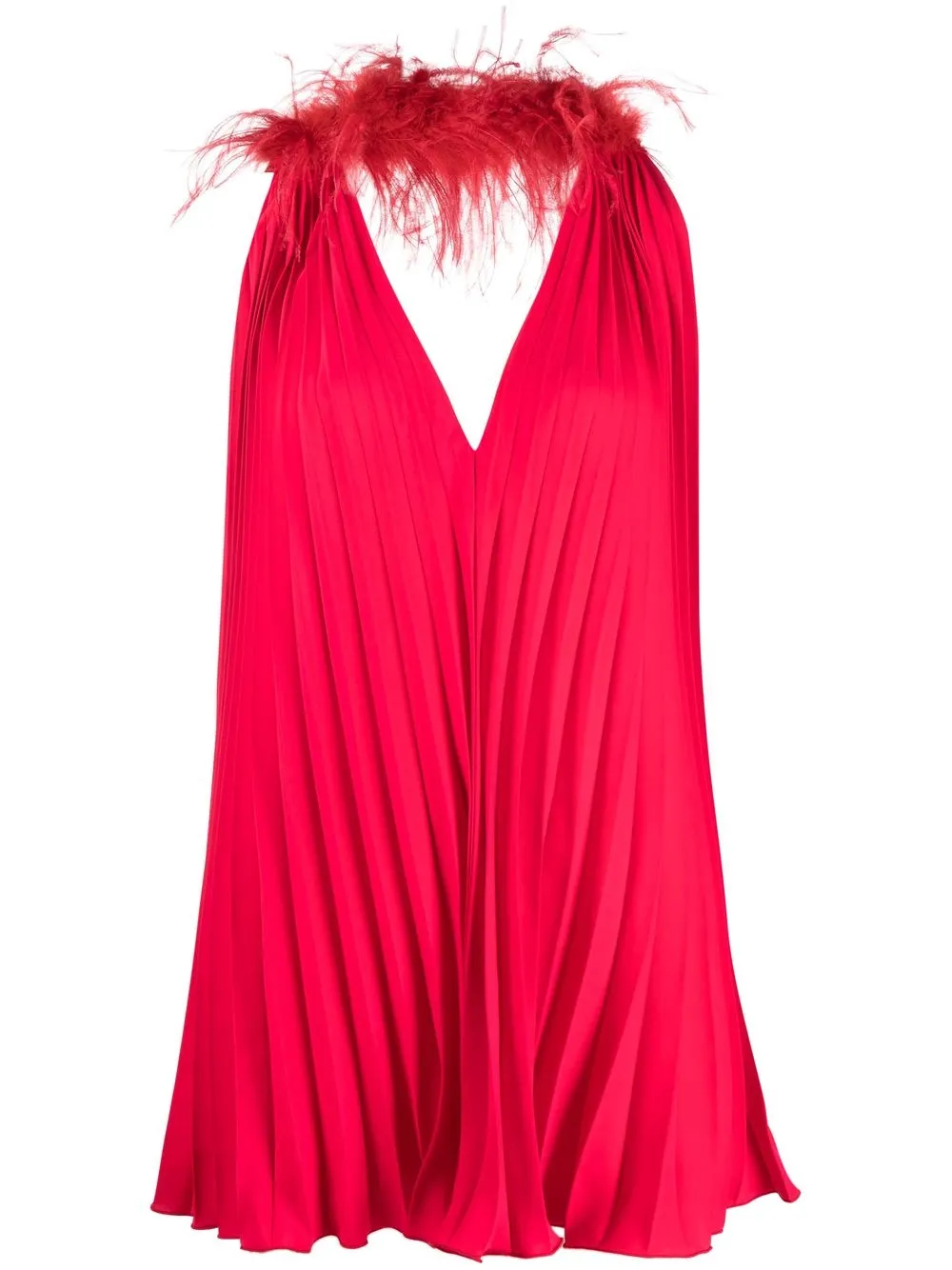 

STYLAND halterneck feather-trim pleated dress - Red