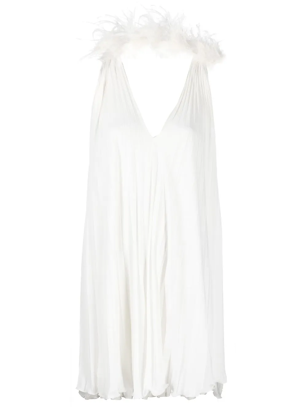 

STYLAND feather-trim pleated mini dress - White