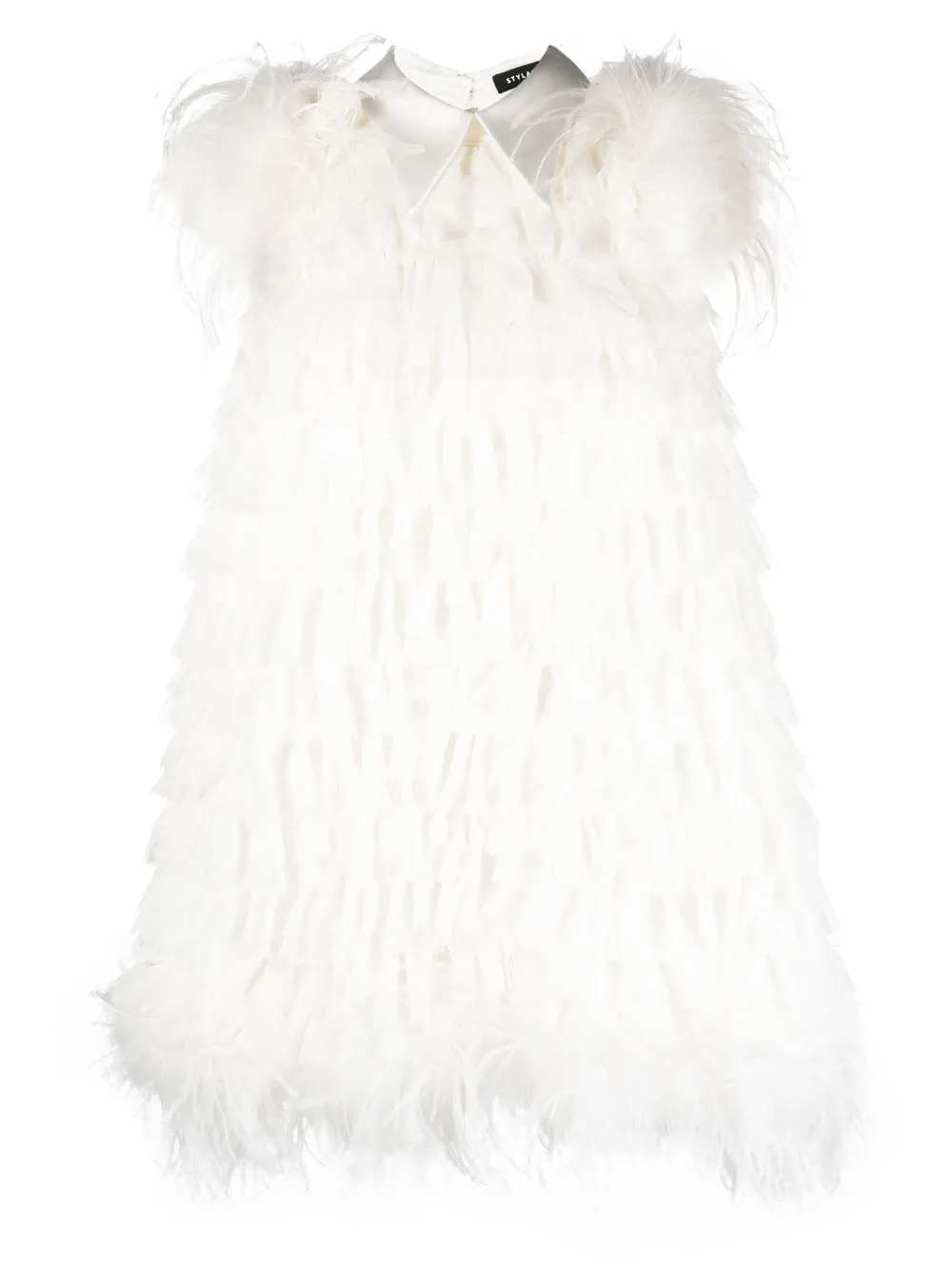 

STYLAND sleeveless feather-trim dress - White