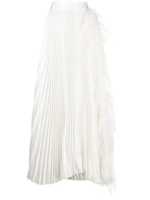 STYLAND feather-trimmed pleated maxi skirt