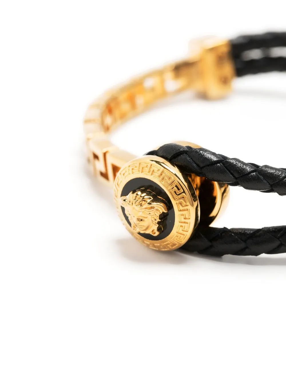  Versace Greca Braided Leather Bracelet - Gold 