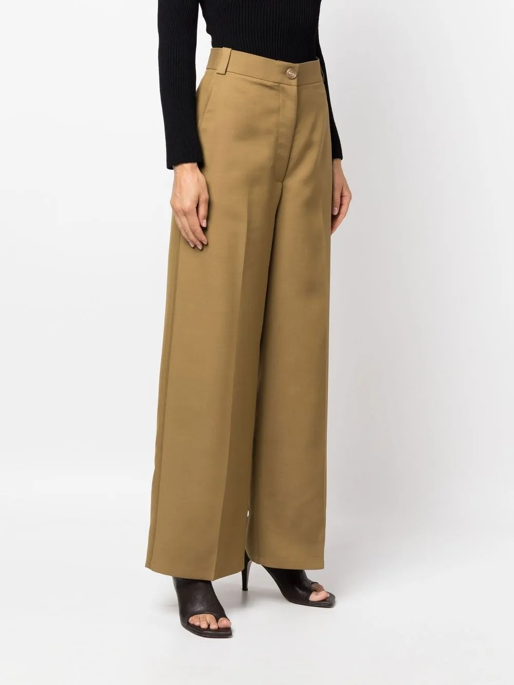 Khaite High Waist Straight Leg Trousers Green Farfetch Uk