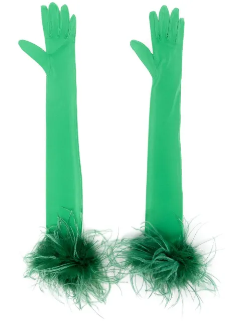 STYLAND feather-trim long-length gloves 