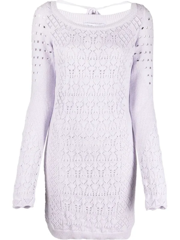 The Attico Open-knit Long-sleeved Minidress in Purple