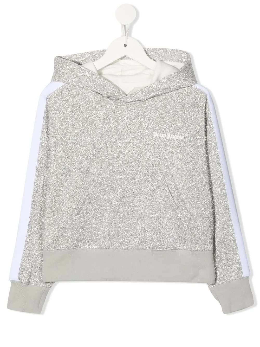 

Palm Angels Kids metallic logo-print striped hoodie - Grey