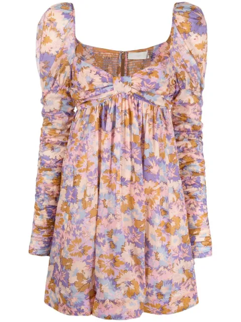 Violet floral-print minidress