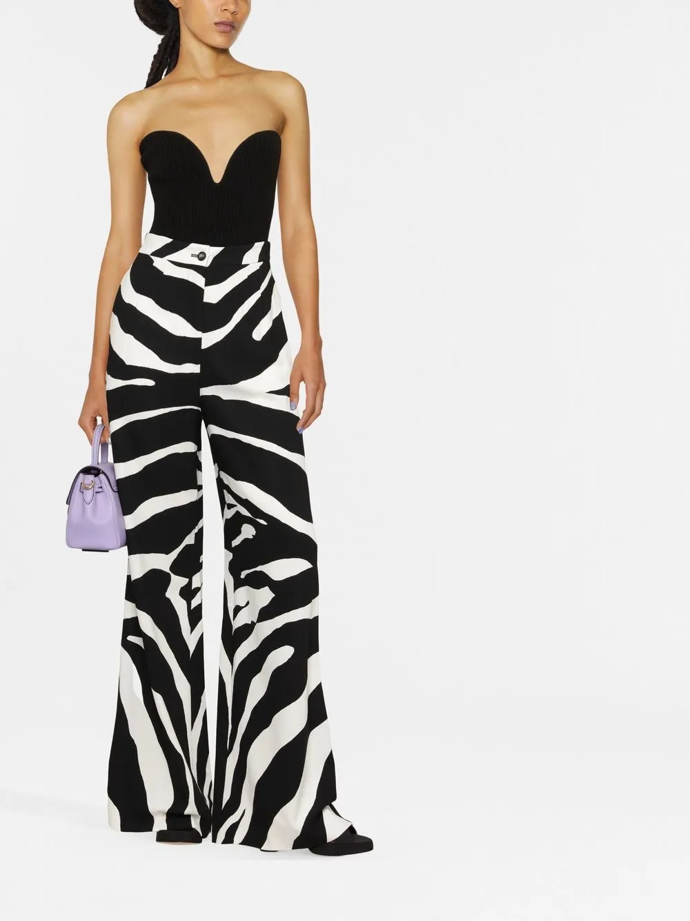 Dolce & Gabbana Zebra Printed Silk Crepe Wide Leg Pants In Schwarz