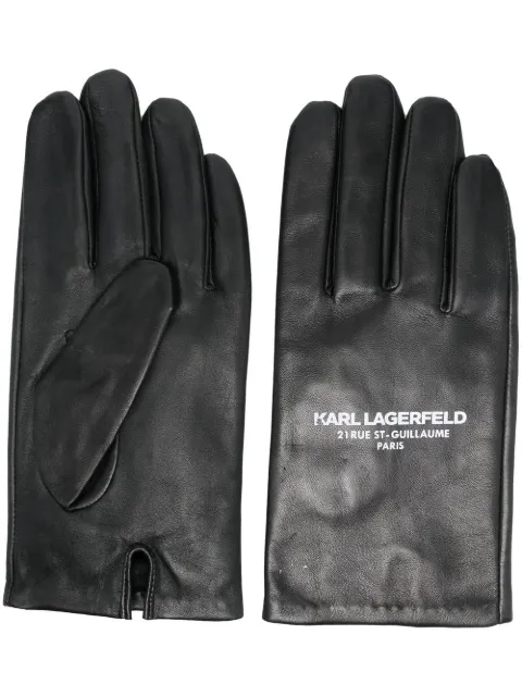 logo-print leather gloves