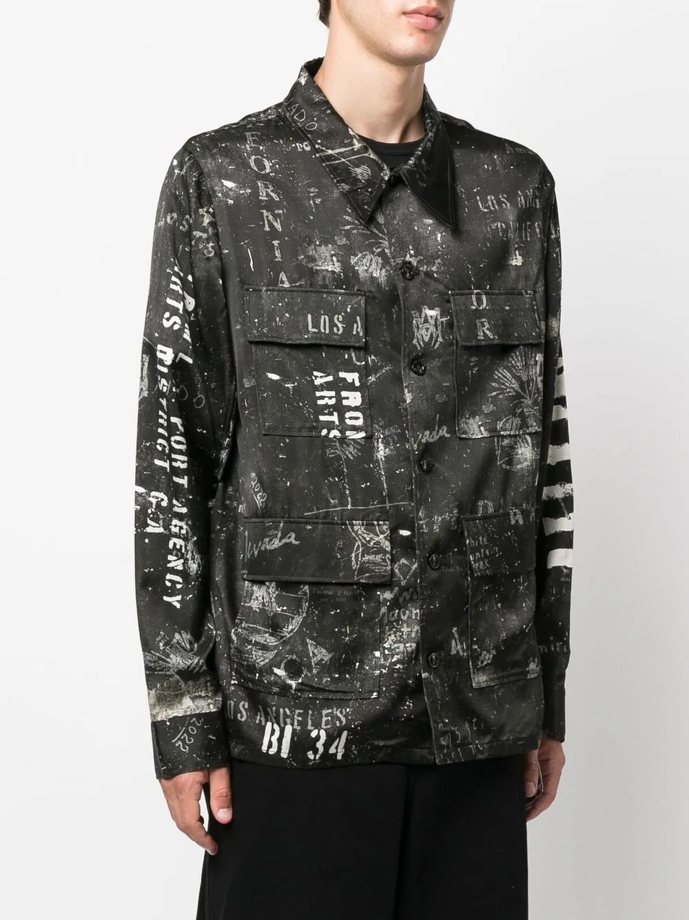  Amiri Satinhemd Mit Logo Print   Schwarz 