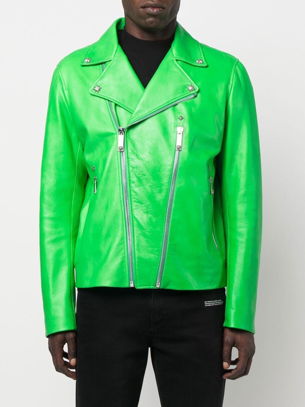 Shop John Richmond Graphic-print Double-zip Biker Jacket In Green