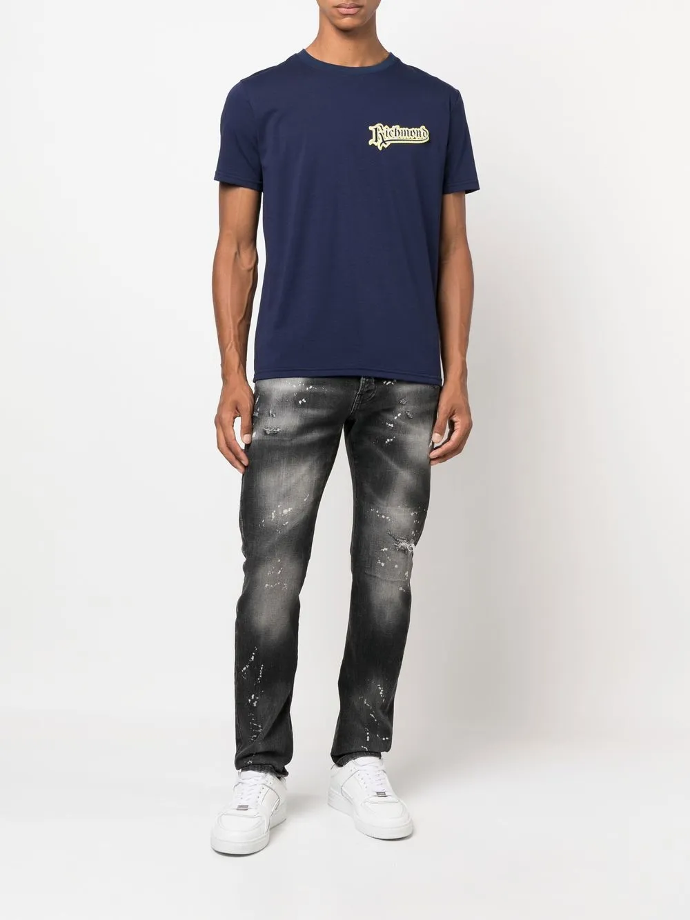 John Richmond T-shirt met logopatch - Blauw