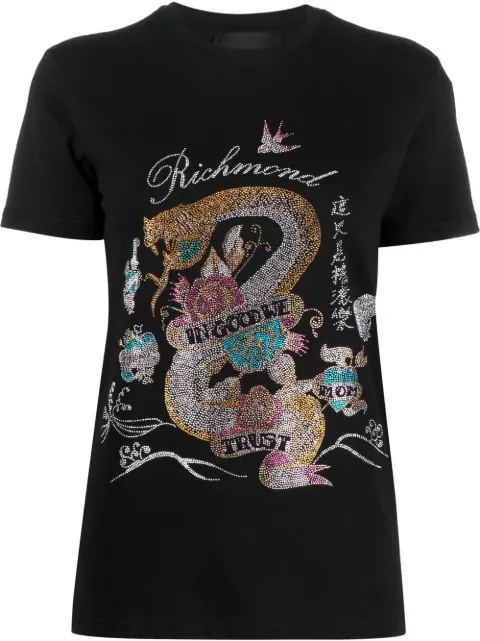 John Richmond crystal-embellished logo T-shirt