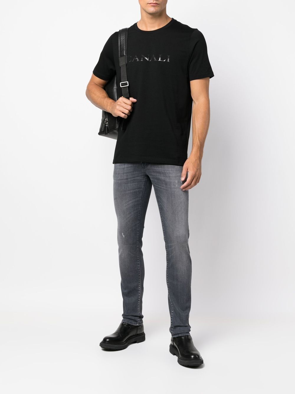 Canali T-shirt met logoprint - Zwart