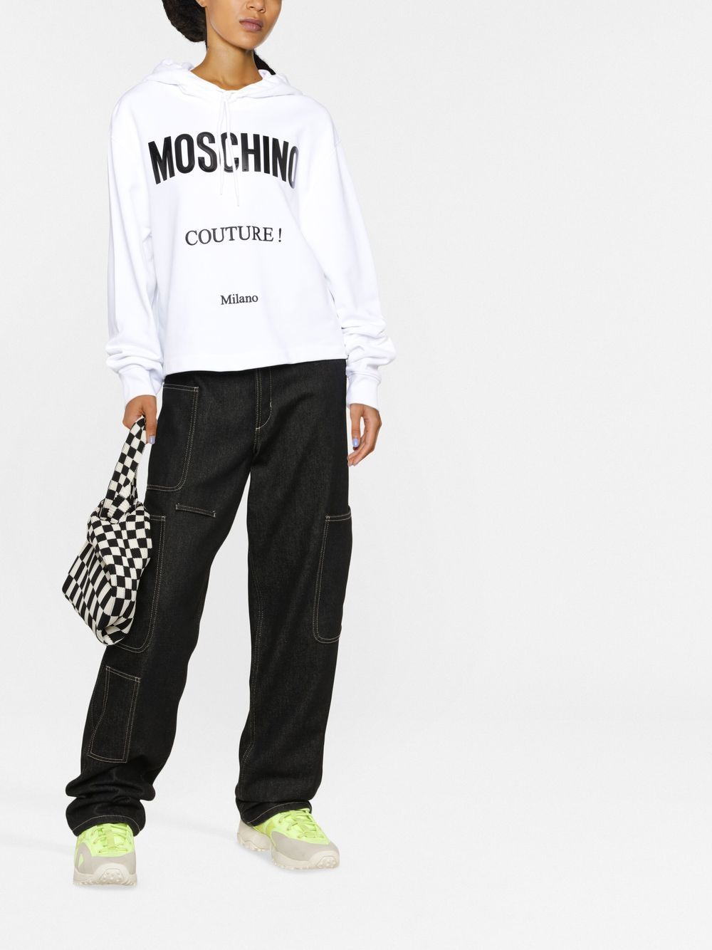 Image 2 of Moschino logo-print cropped hoodie
