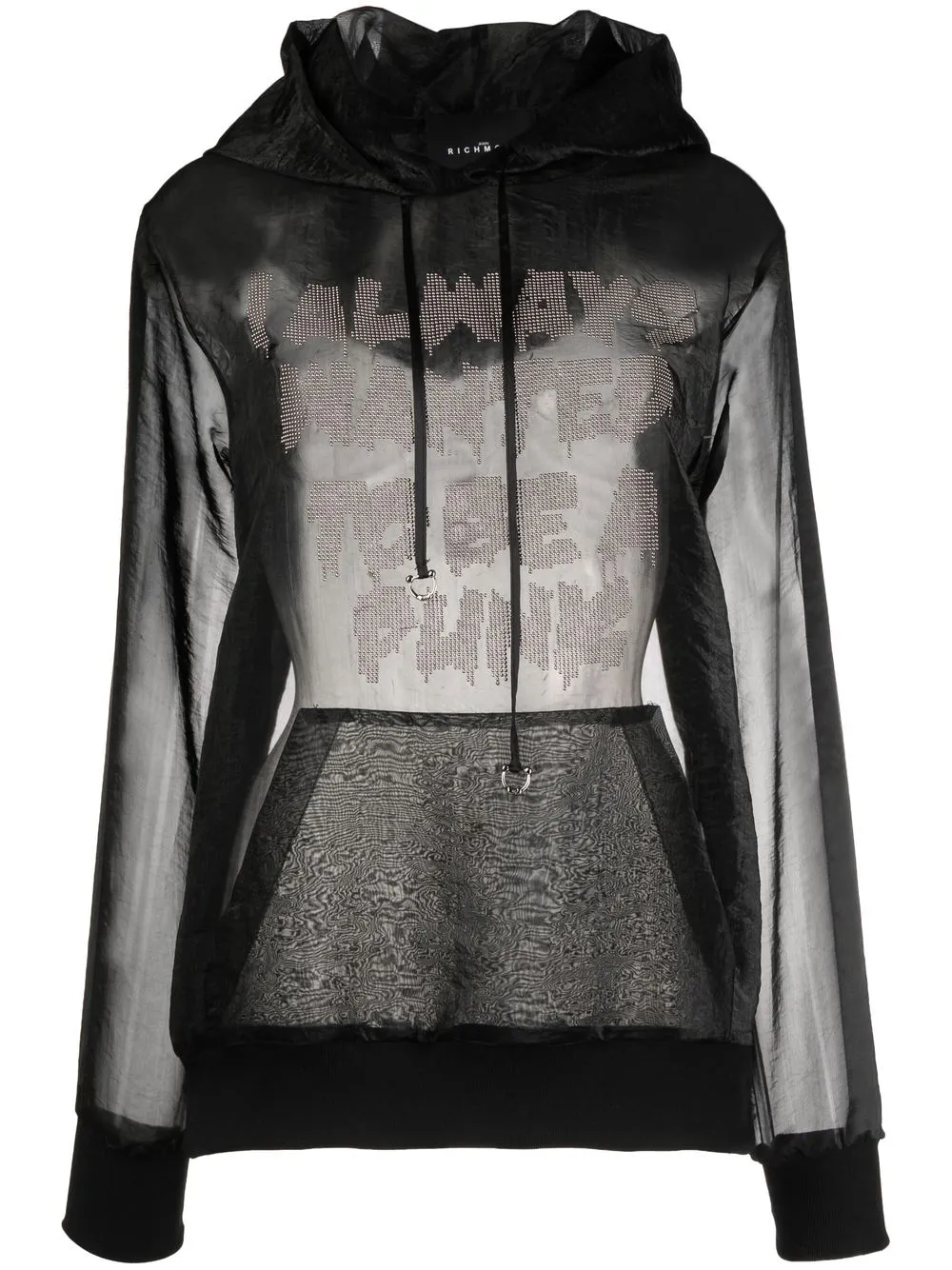 

John Richmond sheer slogan-print hoodie - Black