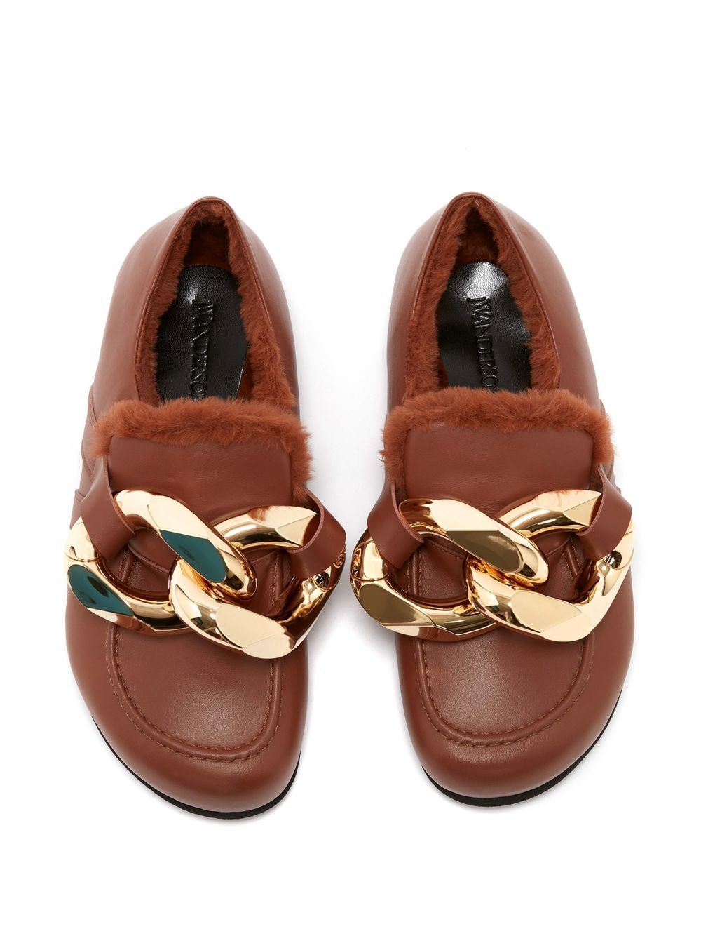 Shop Jw Anderson Chunky-chain Loafers In Brown