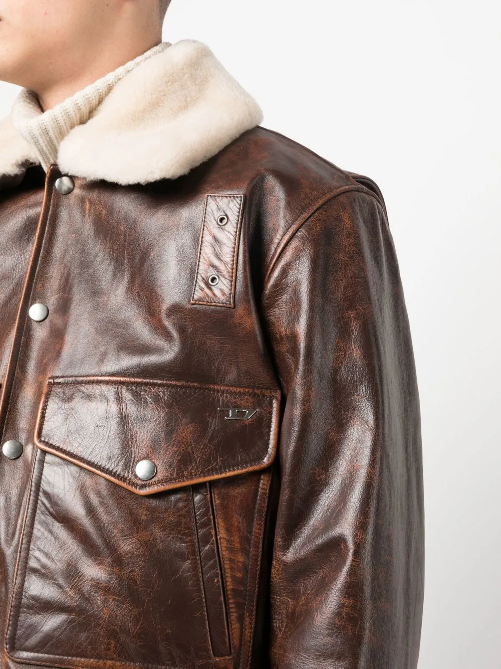 Diesel Leather pressstud Fastening Jacket Farfetch