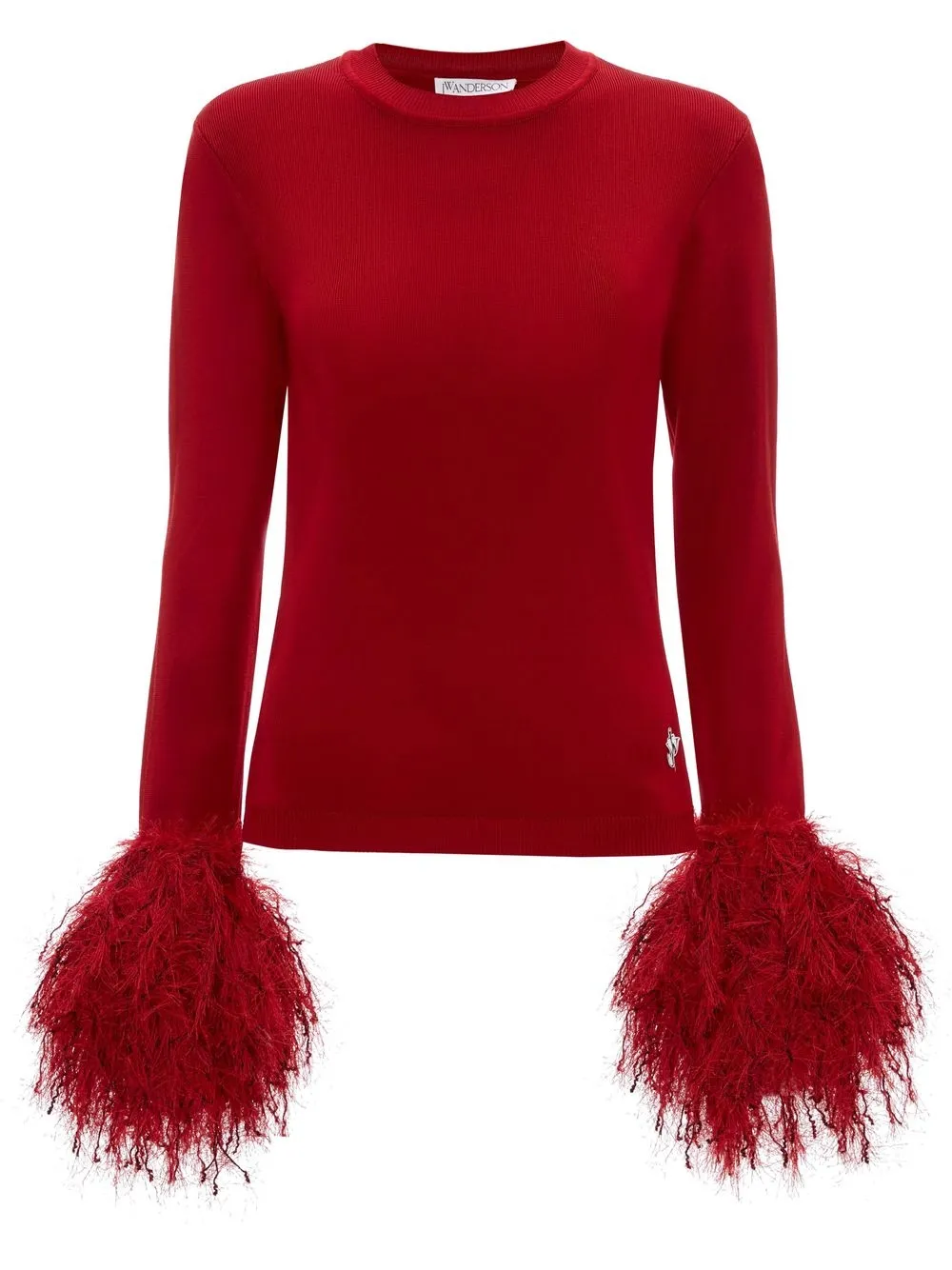 

JW Anderson top manga larga con ribete de plumas - Rojo