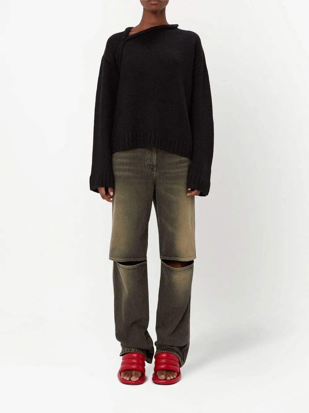 

JW Anderson asymmetric-neck knitted jumper - Black