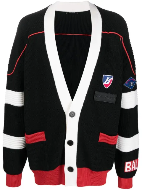 Balmain logo-patch V-neck cardigan
