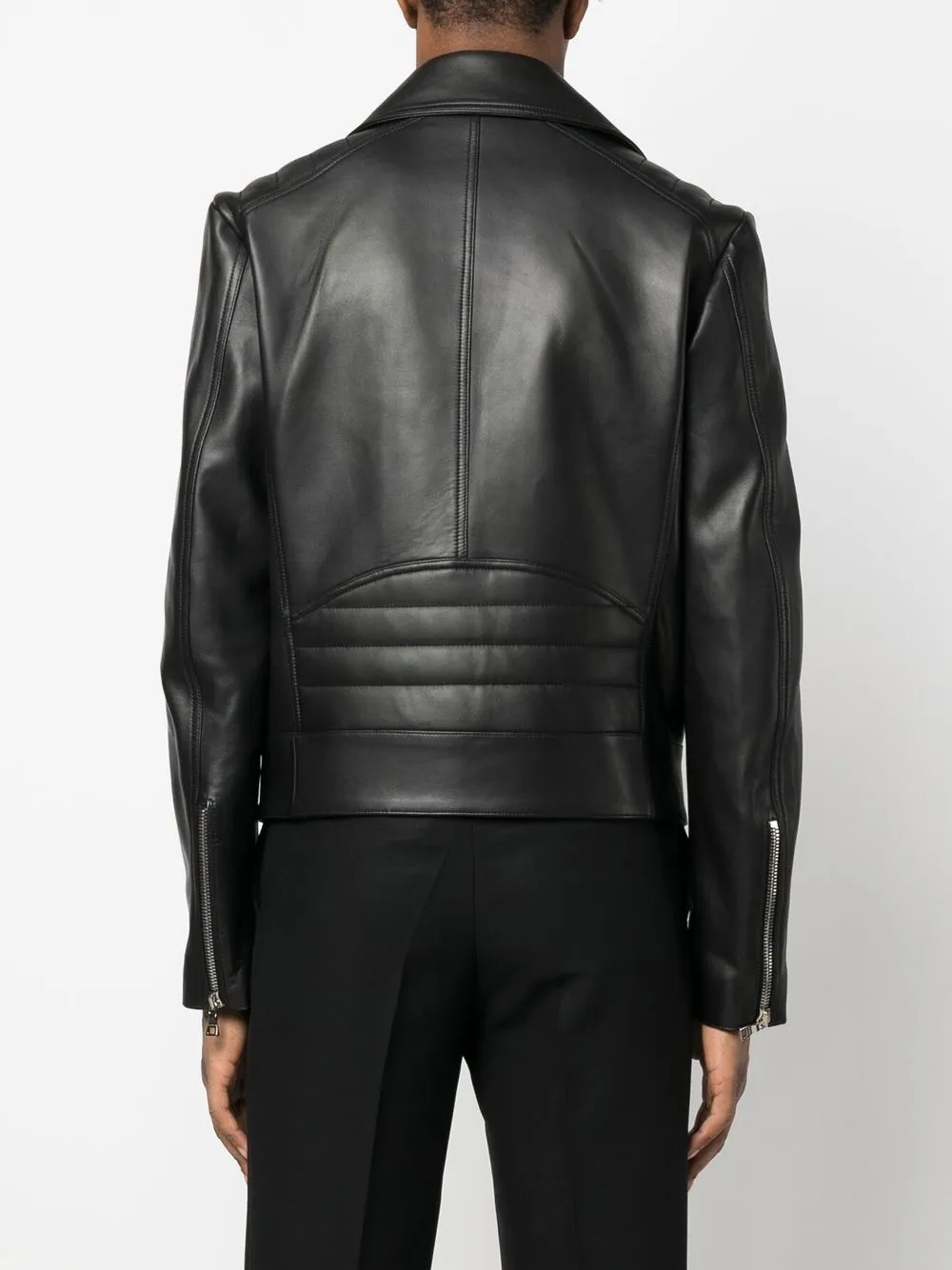 Shop Balmain Zip Leather Jacket In Schwarz