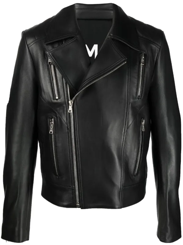 Balmain Men's Monogram Leather Full-Zip Hooded Jacket, Black, Men's, 40R, Coats Jackets & Outerwear Leather Jackets