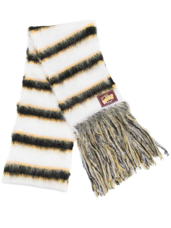 Logo Fringe Detail Wool Scarf in Multicoloured - Ferragamo