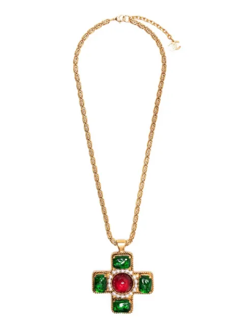 CHANEL Pre-Owned 1984-1992 cross pendant chain necklace