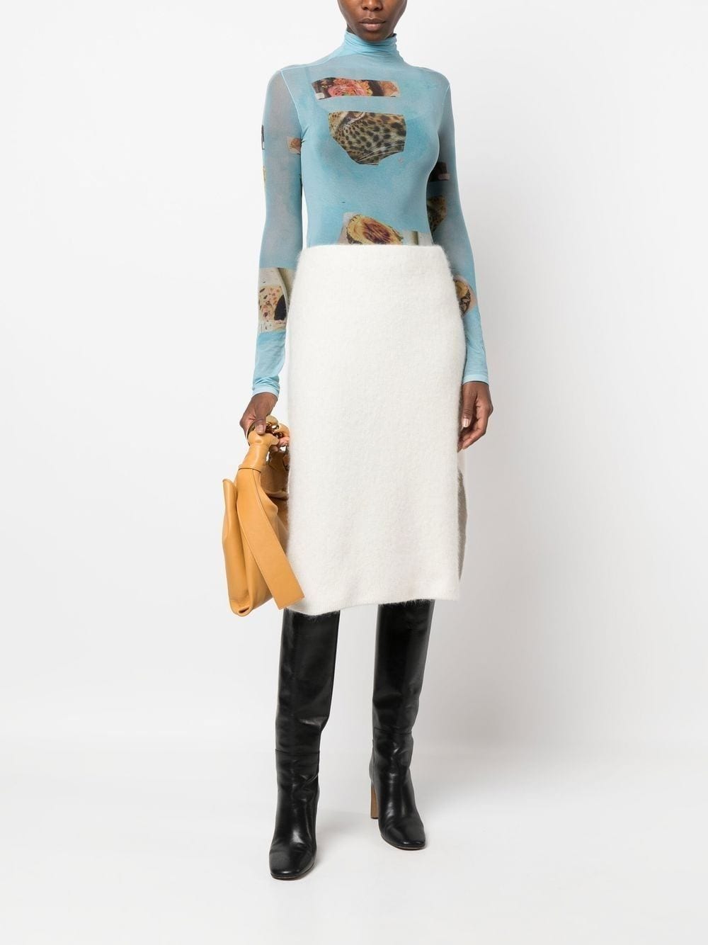 Shop Jw Anderson Wool-blend Midi Pencil Skirt In Neutrals