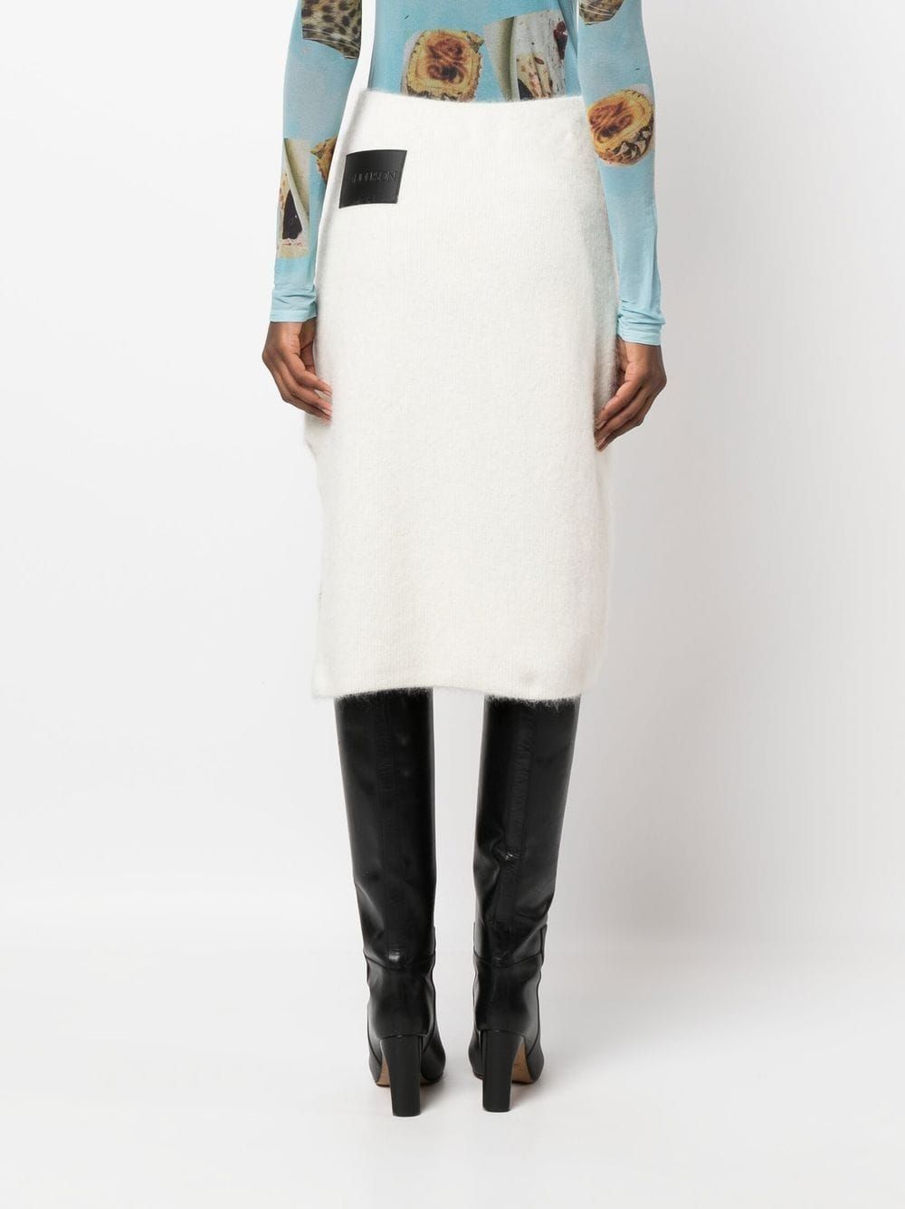 Shop Jw Anderson Wool-blend Midi Pencil Skirt In Neutrals