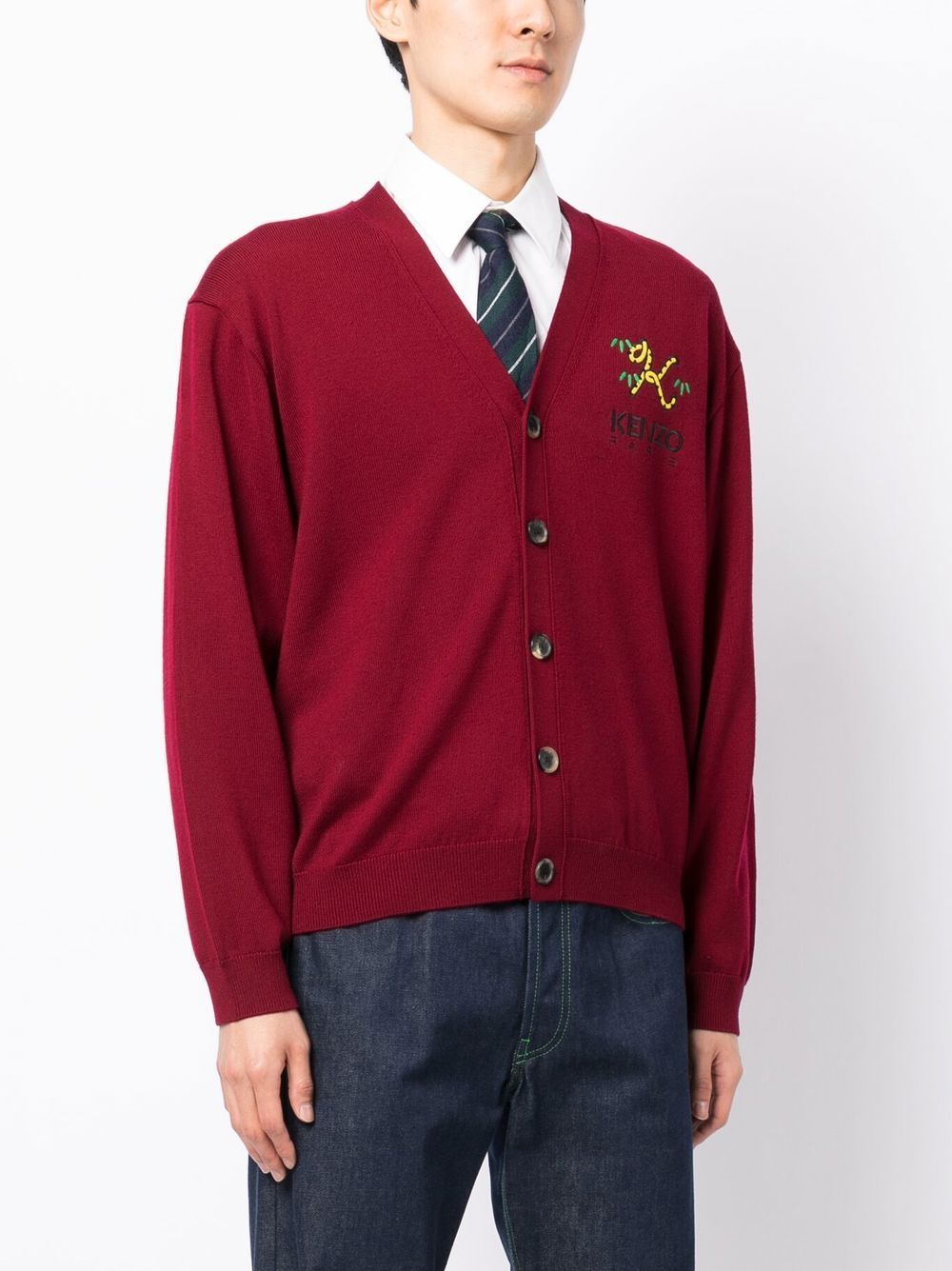 Shop Kenzo Crest-logo Button-up Cardigan In Red