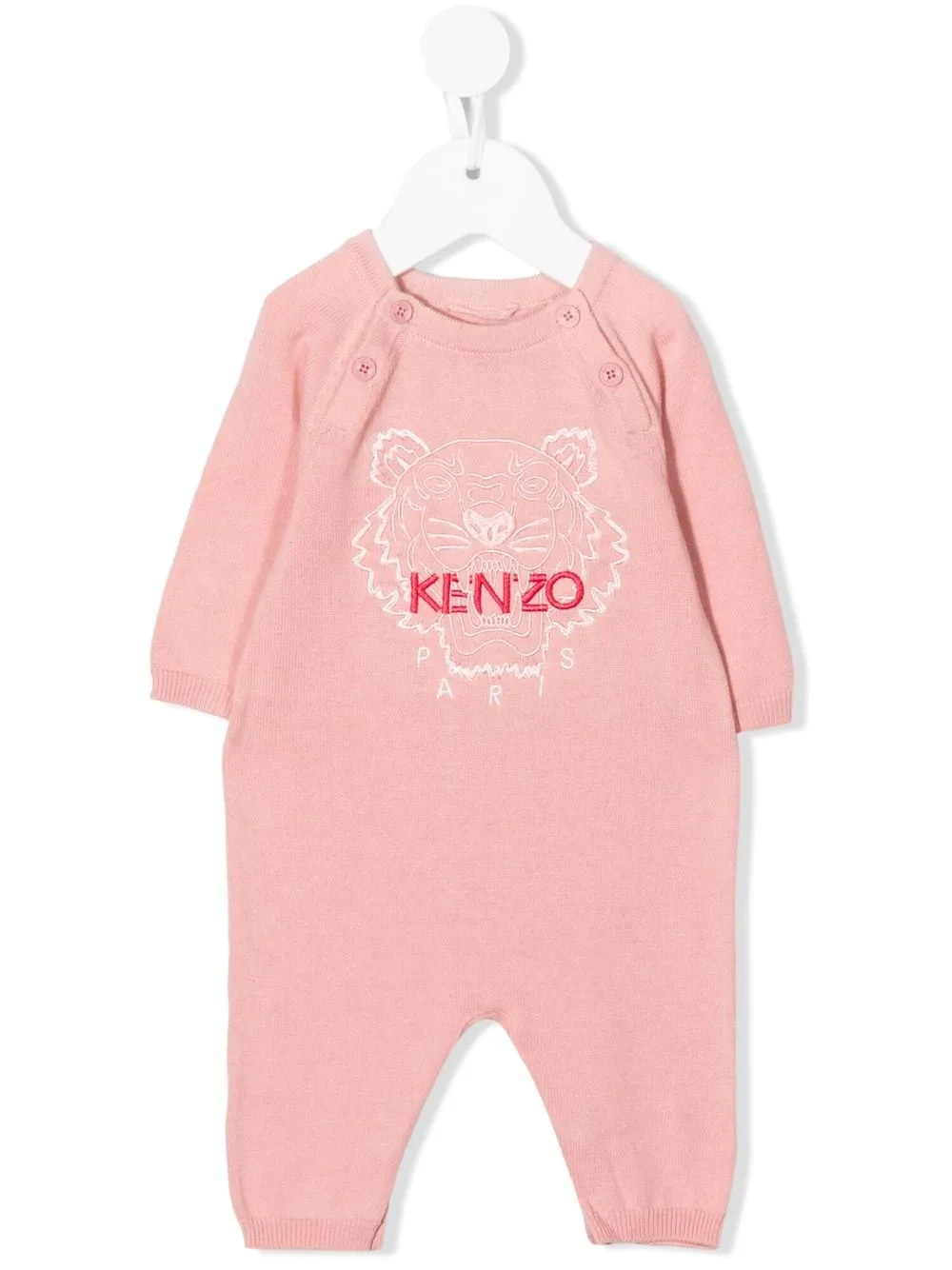 

Kenzo Kids Tiger-embroidered knitted romper - Pink