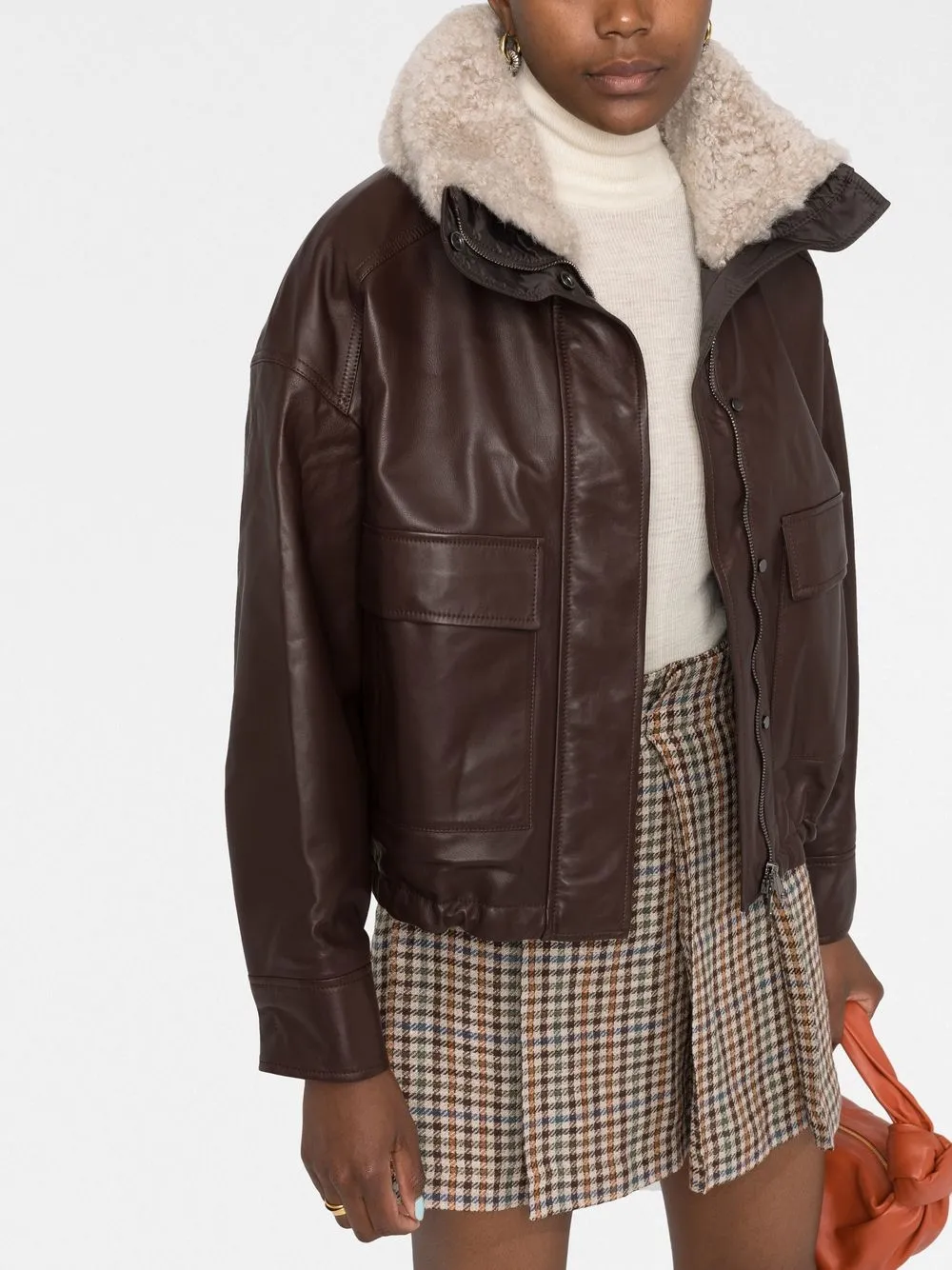 Brunello Cucinelli Funnel Neck Leather Jacket Farfetch