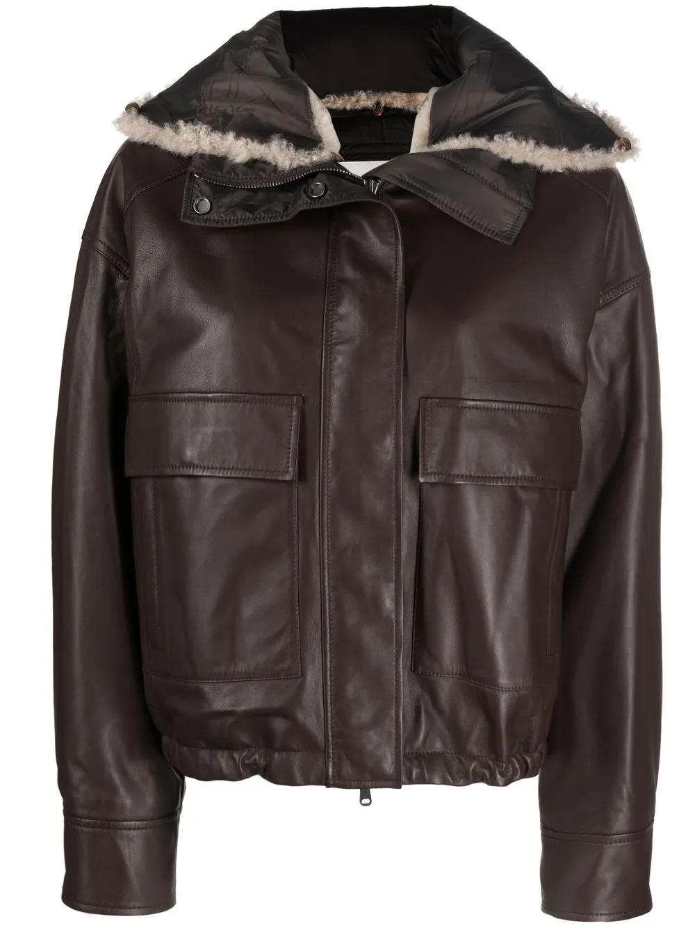 

Brunello Cucinelli funnel neck leather jacket - Brown
