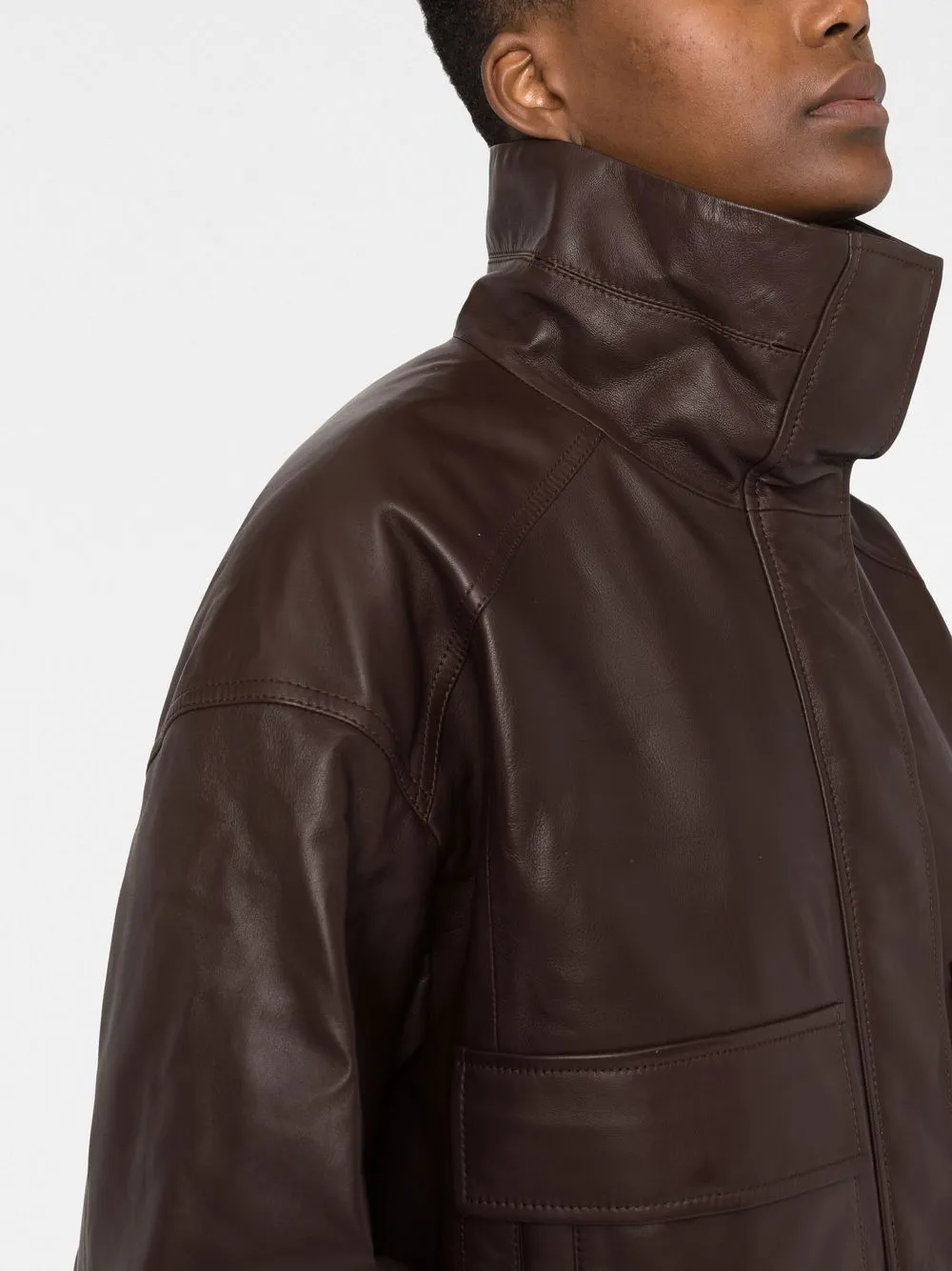 Brunello Cucinelli Funnel Neck Leather Jacket Farfetch