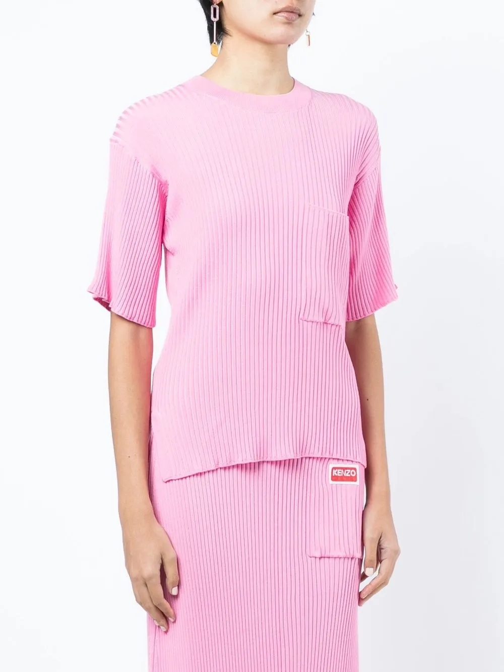  Kenzo Logo-patch Ribbed Short-sleeve Top - Pink 