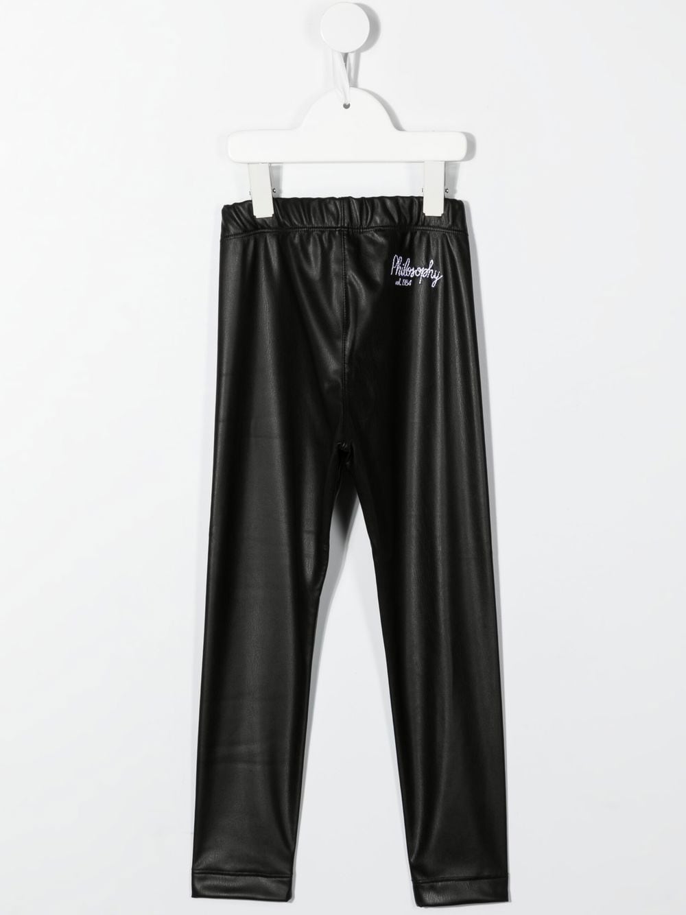 Shop Philosophy Di Lorenzo Serafini Logo-embroidered Leather-effect Pants In Black