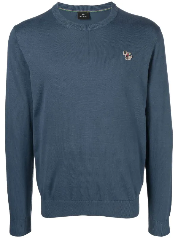 PS Paul Smith Zebra-Motif Crew-Neck Jumper - Blue